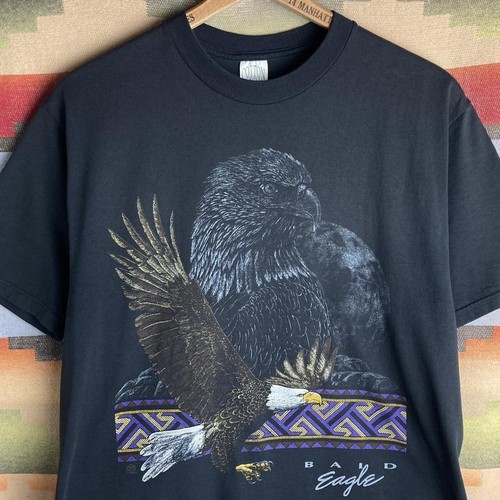 Vintage 90s Bald Eagle Nature Black T-shirt | Size Mens Large | Made in USA