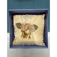 Decorative Wedding Ring Bearer Pillow Floral Embellishment and Beaded Dangles