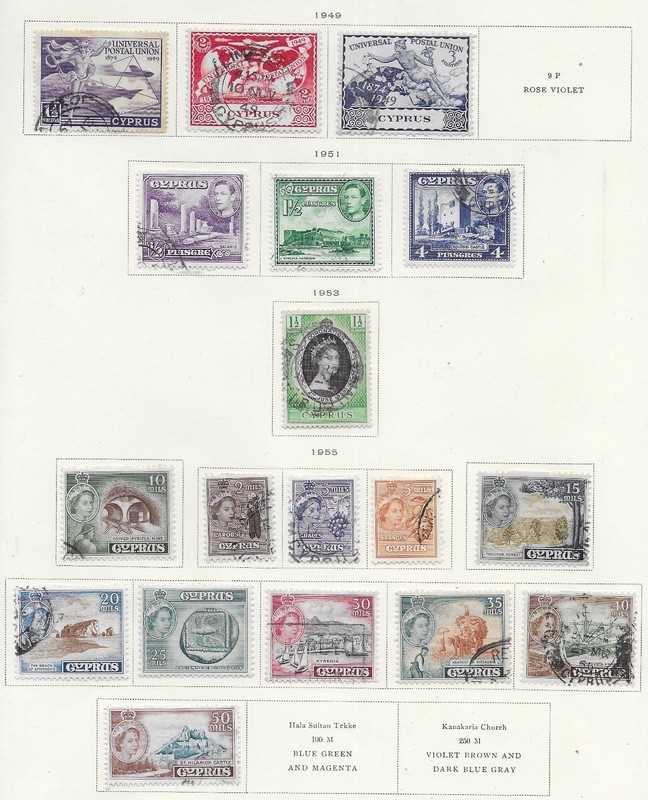18 Cyprus Stamps from Quality Old Antique Album 1949-1955