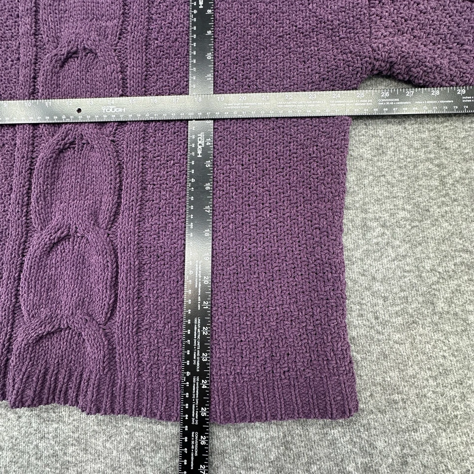 Seven7 粗线针织高领雪尼尔毛衣紫色梅子女式 XL 舒适 — 第 3/4 张图片