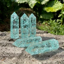 1Pc 2025HOT Blue Crackle Tower Point Clear Crackle Gemstone Crystal Home Decor
