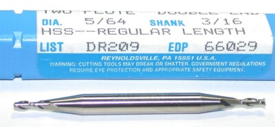 Up to 10 New Niagara 5/64 diameter Double End 2 Flute HSS End Mill 66029