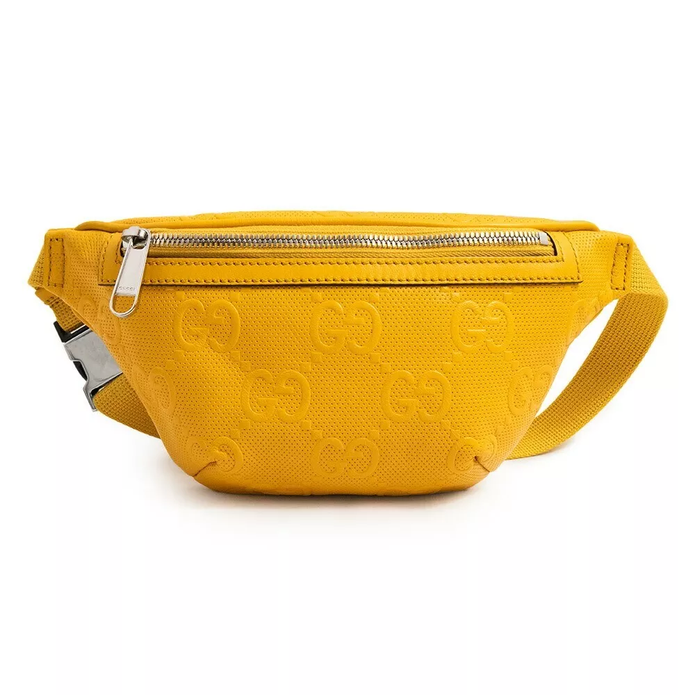 Gucci petit sac ceinture corps taille 2 voies GG cuir gaufré jaune 658582