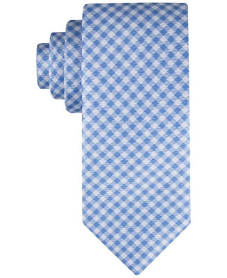 TOMMY HILFIGER Light Blue & White Check Silk Blend Neck Tie NEW