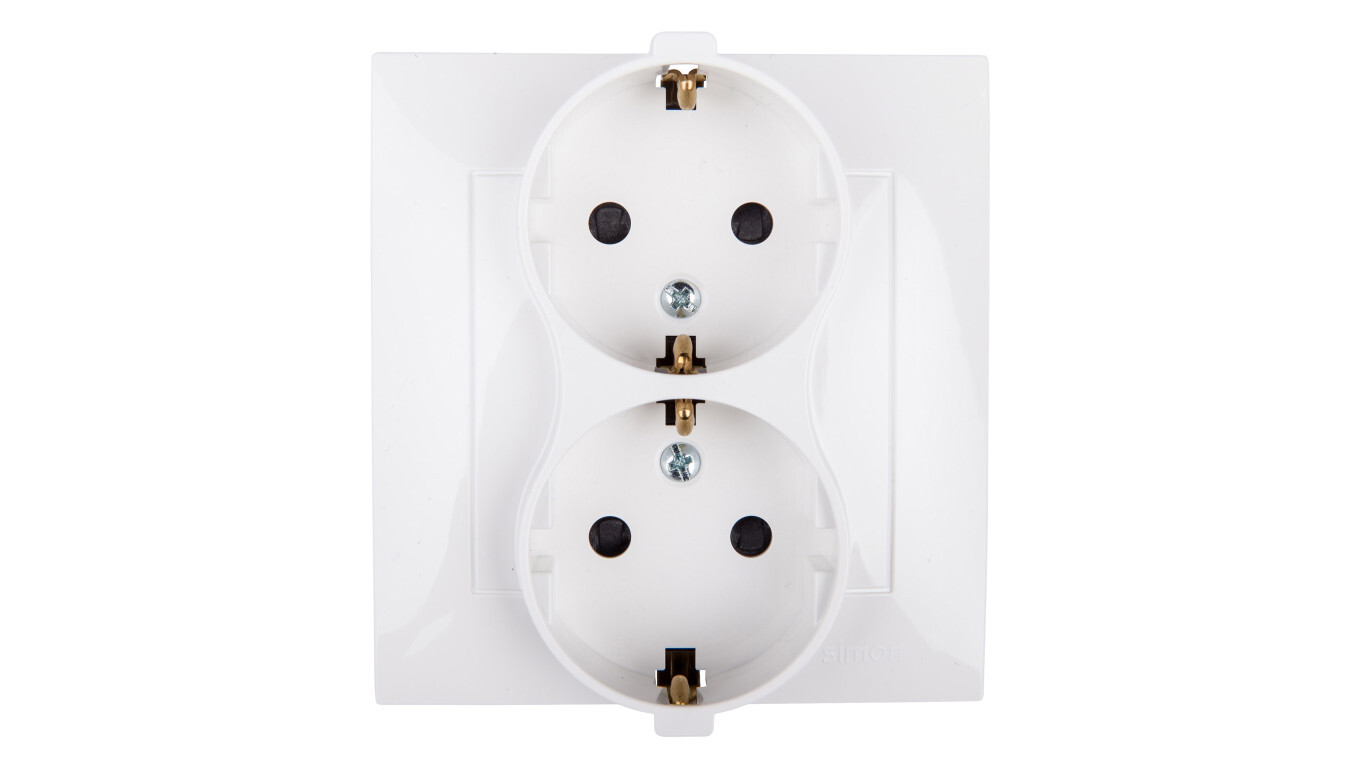Simon 54 Double SCHUKO socket z / u 16A IP20 with a shutter white DGSz2Z  /T2UK