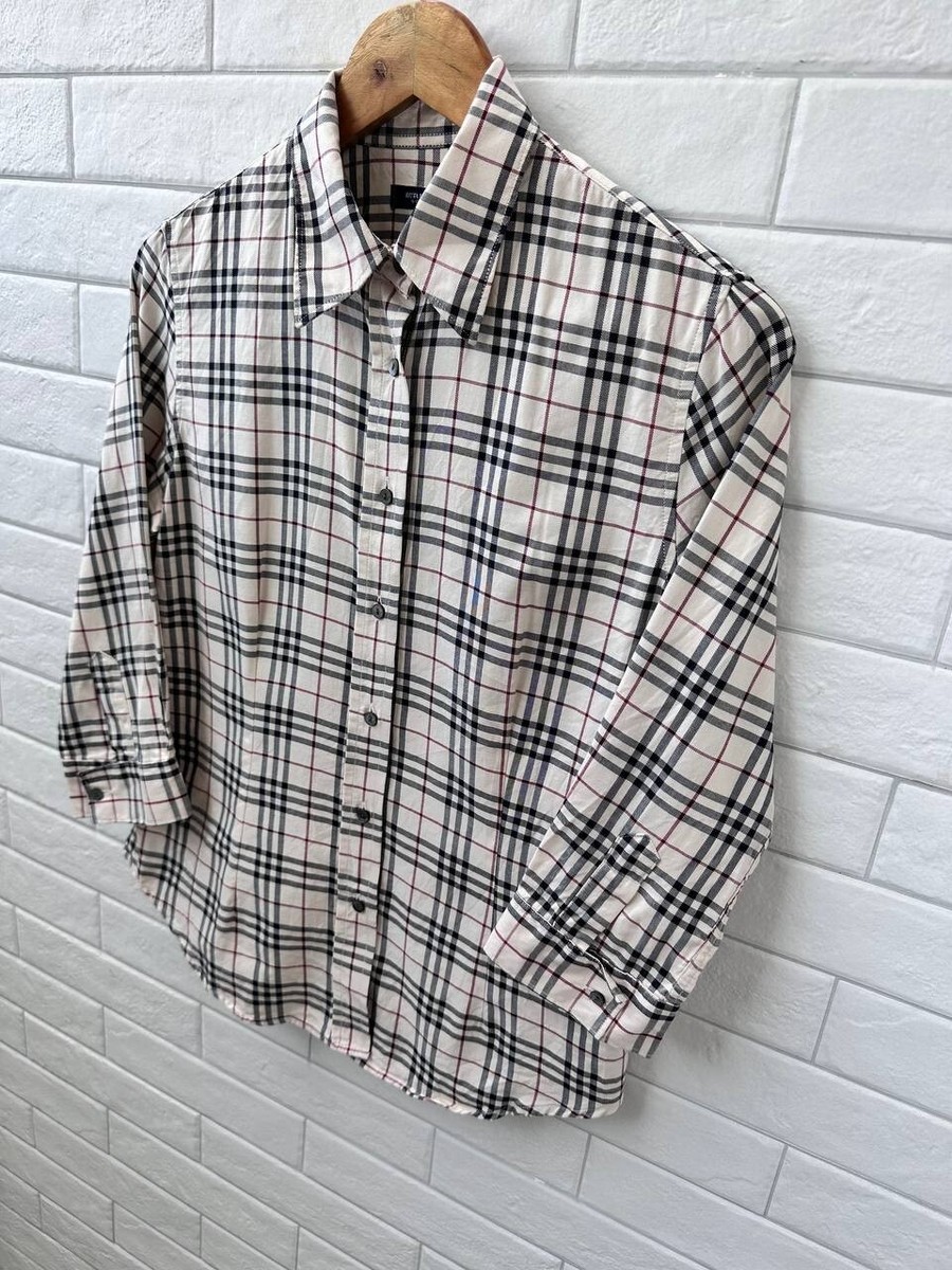 Burberry London 3/4 Sleeve Shirt Nova Check Plaid Size S | eBay