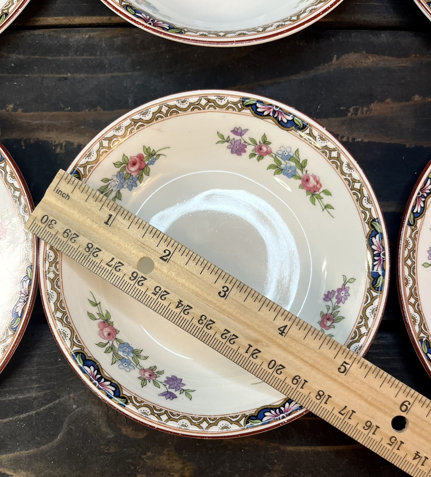 J&G Meakin Chatsworth China Set 14 Pieces Multicolored Floral Burgundy Rim