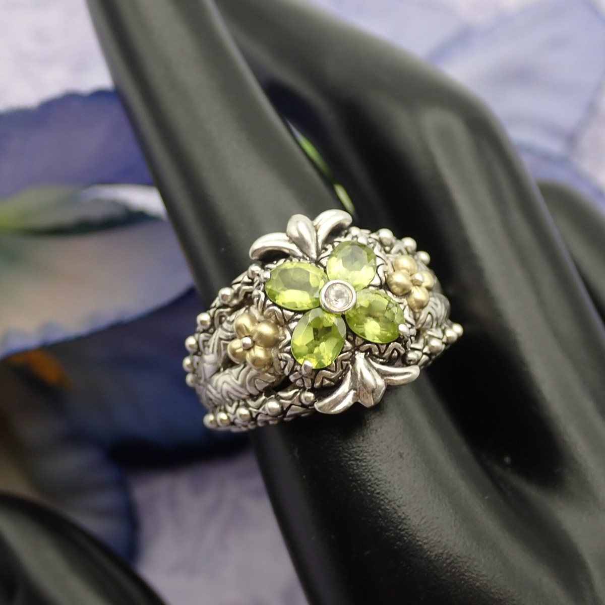 Barbara Bixby Sterling 18k Gold Peridot Lotus Flower Size 8  display picture 1