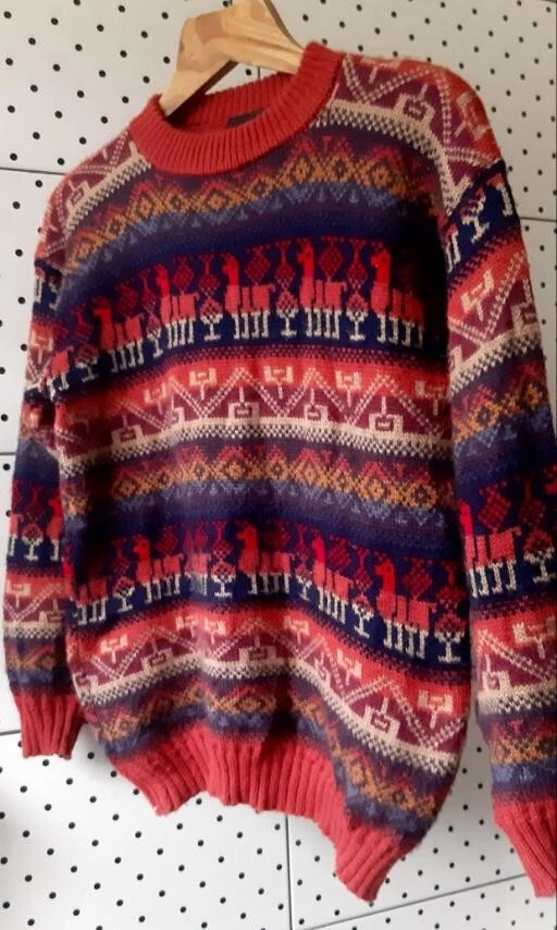 PINCHO PONCHO Alpaca Wool Knit Sweater Animal Print Ornament Multicolor Size S/M