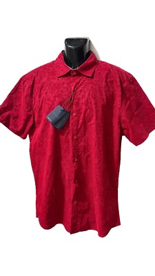 NWT Day&Age Men's Short Sleeve Shirt, Red Floral Embroidery,$60 Price.Size XL#10