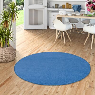 Trend Velours Teppich Joy Blau Rund 