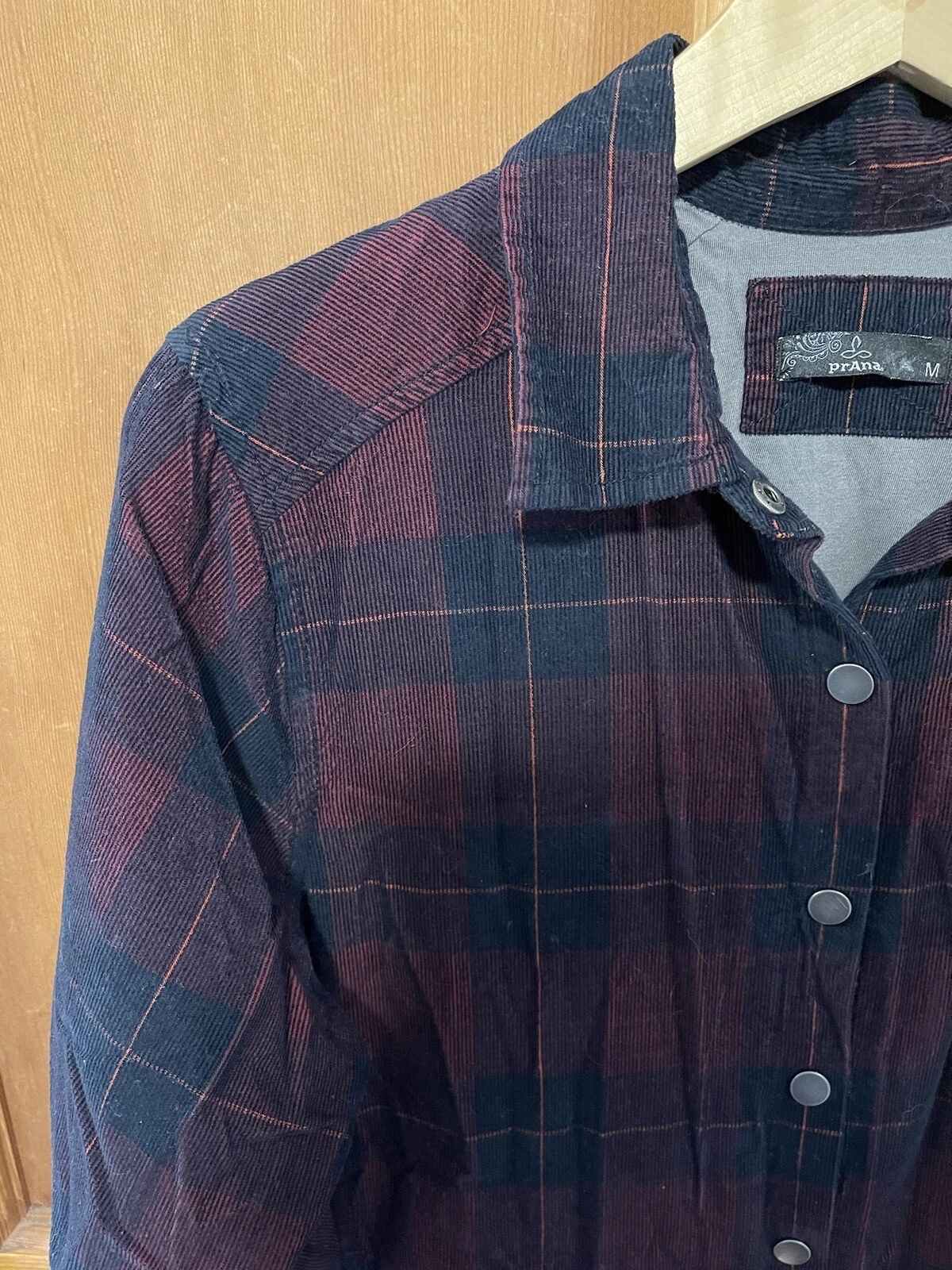 prana plaid micro corduroy snap front shirt