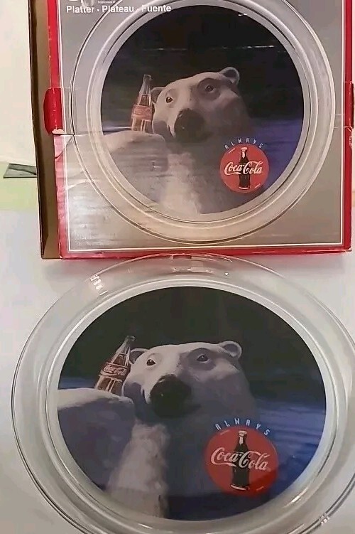 Vintage 1995 Coca-Cola Platter Polar Bear 13" Glass Tray With Original Box. #16