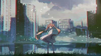 Anime girls looking over shoulder sky axleaki at viewer playmat gaming mat