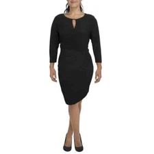 MSK Womens Black Jersey Faux Wrap Cocktail Midi Dress Size Medium