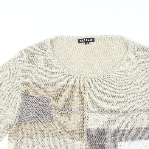 Maglione pullover acrilico da donna beige collo rotondo taglia M - Foto 4 di 12