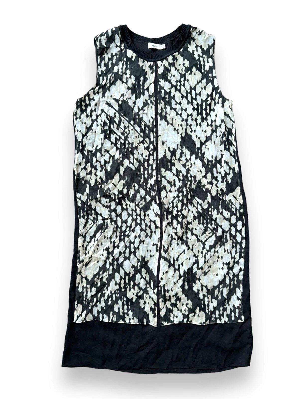 OFF WHITE Abito a turni senza maniche Vinci in seta astratto stampa serpente nero bianco sporco taglia 0+