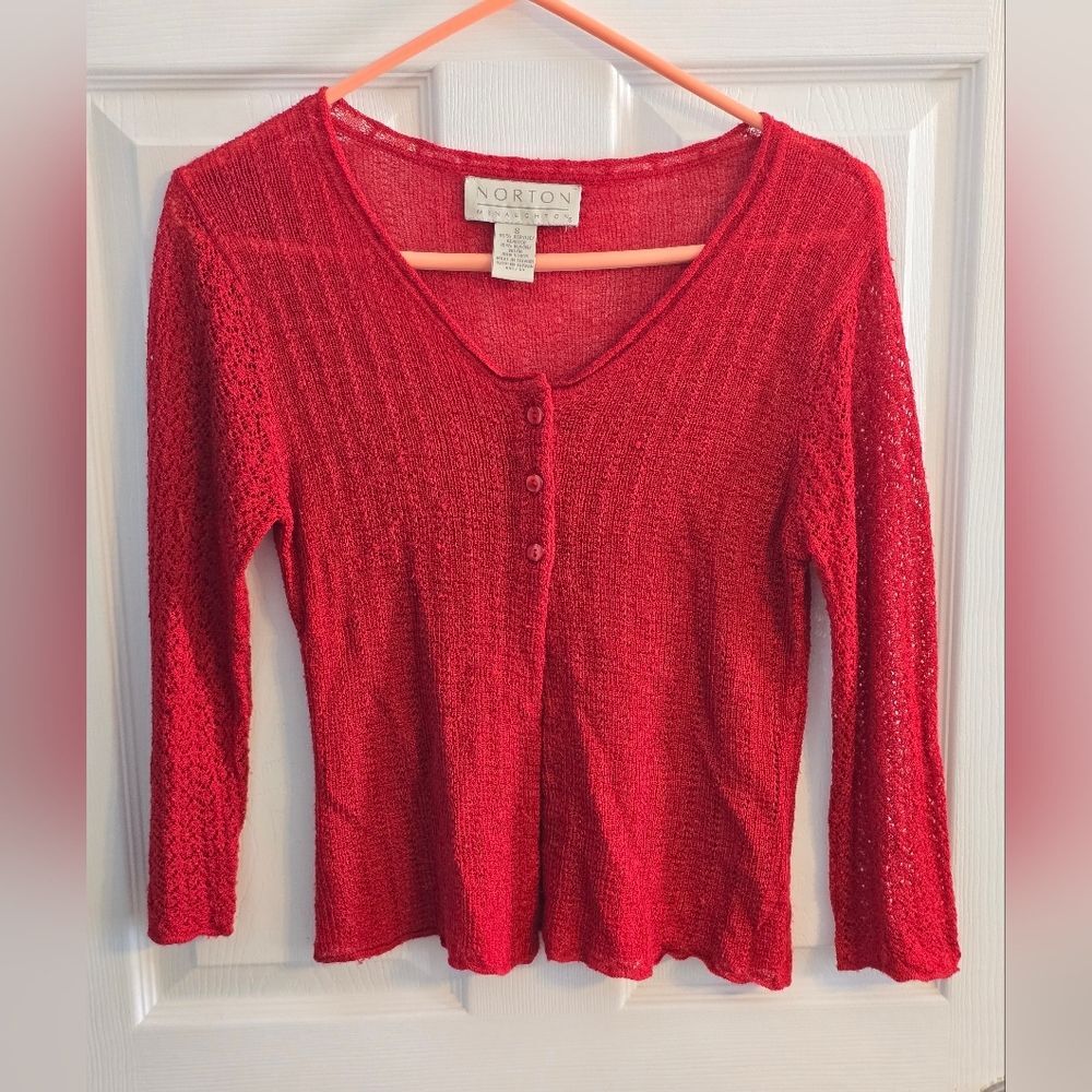 Norton McNaughton Women's Red Crochet Cardigan Sweater Size Small