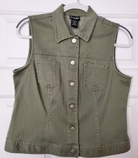 Rafaella Petites Olive Green Denim Button-Fro...