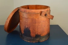 Primitive Wood Firkin Sugar Bucket w/ Lid Handle FAMILY HEIRLOOM Provenance AAFA