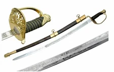 41" US Officer Sword With Metal Scabbard Carbon Steel Blade Wire Wrapped Handle