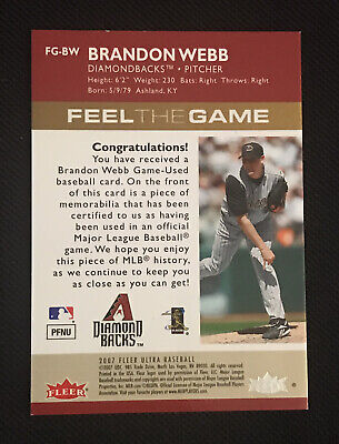 BRANDON WEBB CERTIFIED AUTHENTIC GAME USED JERSEY CARD ARIZONA