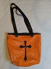 Renaissance D D Medieval Purse Celtic Cross Orange Pebbled Leather Like Tote