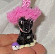 BLACK DOBERMAN DOG in Winter Hat folk art hand crocheted ooak miniature doll