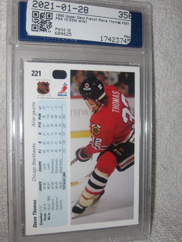 Steve Thomas 1990 Upper Deck French #221 PSA 10 GEM MINT Chicago Black Hawks - Picture 4 of 5