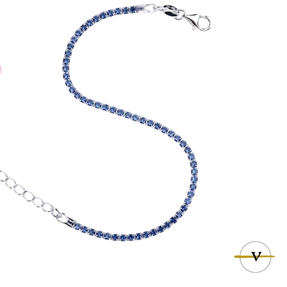 BRACCIALE TENNIS DONNA  RAGAZZA IN ACCIAIO INOSSIDABILE CON ZIRCONI BLU - Immagine 2 di 3