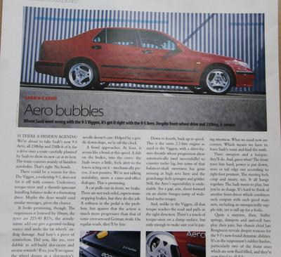Original CAR 1999 extracted mag article: SAAB 9-5 AERO 230bhp ( 1 printed side)