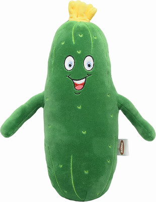 Adorable Pickle Stuffed Animal Cucumber Plush Plant with Smile Face and Yellow C