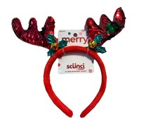 NWT Scunci Merry Reindeer Antler Sequined Holiday Headband w/ bells by Conair