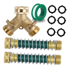  3/4" Brass 2 Way Hose Splitter, Brass 2 Way Garden Hose Connector with 2 Pcs 