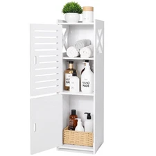 Bathroom Floor Cabinet Freestanding Double Door 3-Tier Side Storage Organizer...