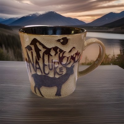 Pfaltzgraff Nature 16 Oz Mug Buck Elk Deer Rustic Cabin Lodge Hunter Coffee Tea