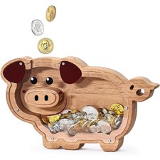 Wooden Piggy Bank for Kids, Kids Money Banks for Boys Girls, Toddler Coin Bank
