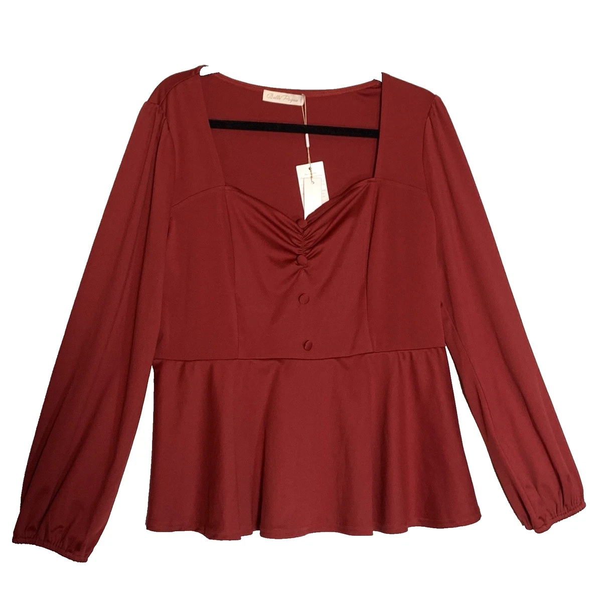 Belle Poque Peplum Tops voor Vrouwen Lange Mouw Ronde Hals Blouses met Belle Poque Peplum Tops voor Vrouwen Lange Mouw Ronde Hals Blouses met