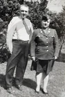 Woman in W.A.C. Uniform Poses w/Proud Father: WWII-era 1940's Snapshot Photo