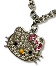 Sanrio Hello Kitty 2011 Crystals Rhinestones Pave Necklace Silver Tone Rolo