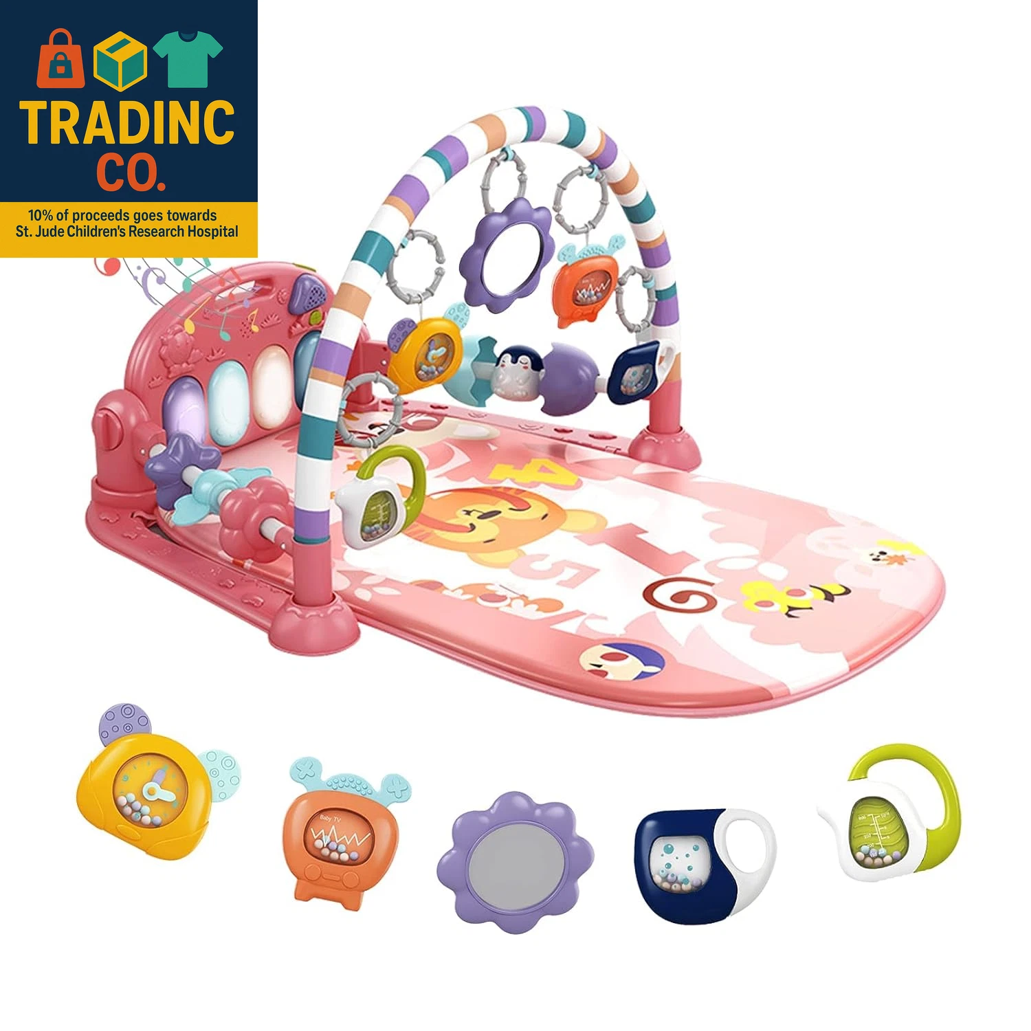 Baby Play Mat Baby Gym,Funny Play Piano Tummy Time Baby Activity Mat with 5 Infa