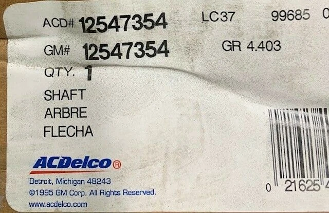 SE ADAPTA A 1996-2007 GM EJE PRINCIPAL ASM 12547354 - NUEVO OEM Foto 3 de 3