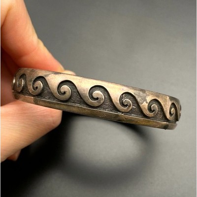 Vintage Hopi Bernard Dawahoya Native Water Waves Silver Bracelet Bangle 7-3/8''
