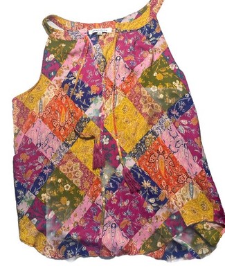Rose & Olive Sleeveless Top Womens Med Pink Floral Mixed Print Blouse Boho Chic
