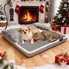 Heated Dog Bed 20x20 Inch Plush Dog Mattress with 9-Level Adjustable Settings, R