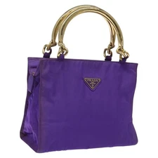 PRADA Hand Bag Nylon Purple Gold Auth yk17616