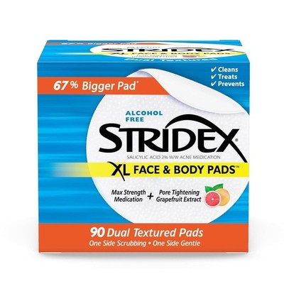 Stridex XL Face & Body Pads, 2% Salicylic Acid Acne Treatment, 90 Count