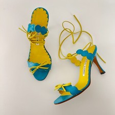 Manolo Blahnik | Auth Vint Nuraghi Turquoise Blue Yellow Bow Sandal Heel (34.5)