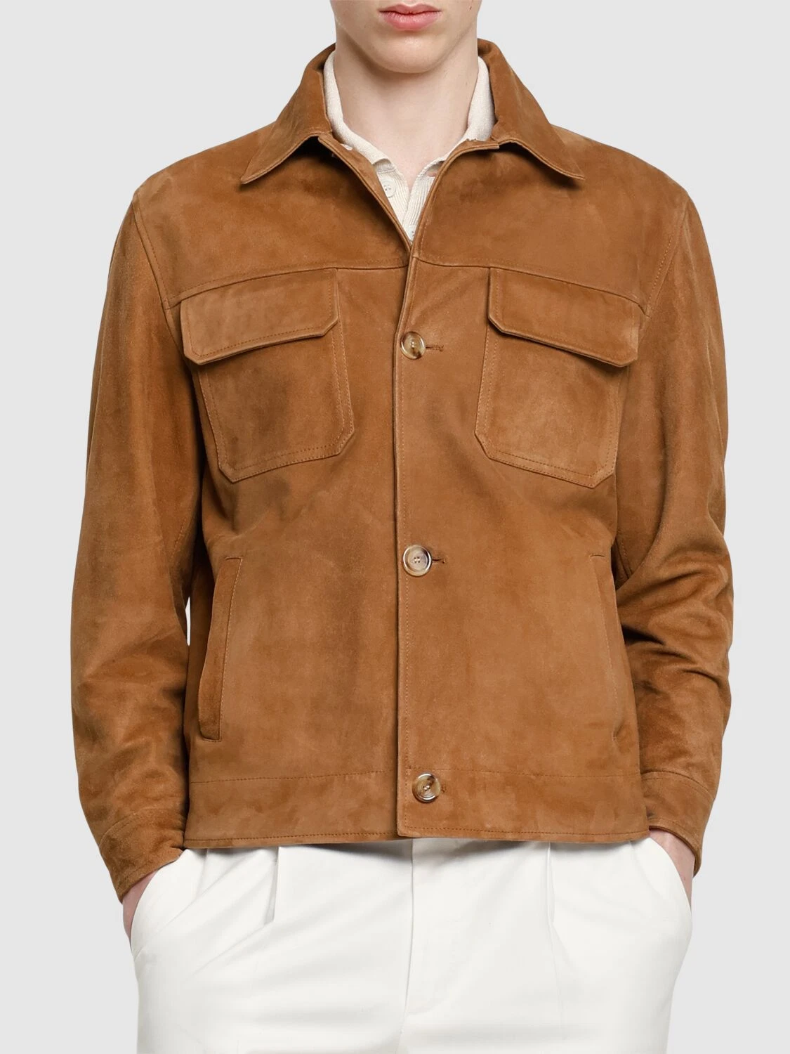 Mens Brown Suede Shirt Leather Trucker Jacket Custom Made Size S M L XL 2XL 3XL
