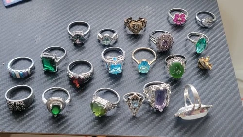 19x Assorted Rings Estate Sale Silver Gold Gems Left Over Inventory